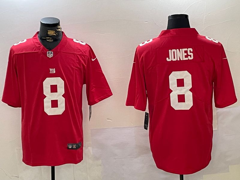 Men New York Giants #8 Jones Red 2024 Nike Vapor Limited NFL Jersey style 1